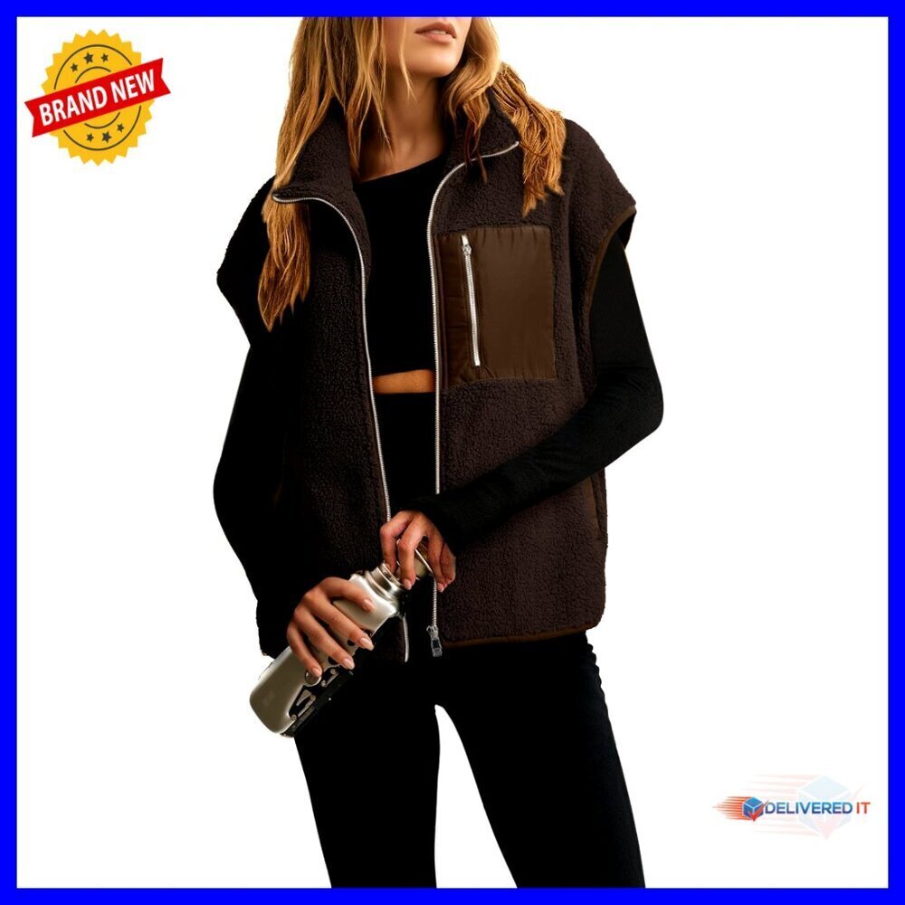 Oversized Sherpa Fleece Vest Zip Up Cozy Layering Piece Fall Winter Casual